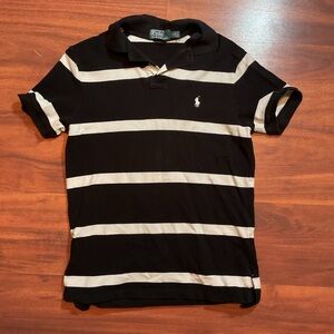 Black polo with white stripes